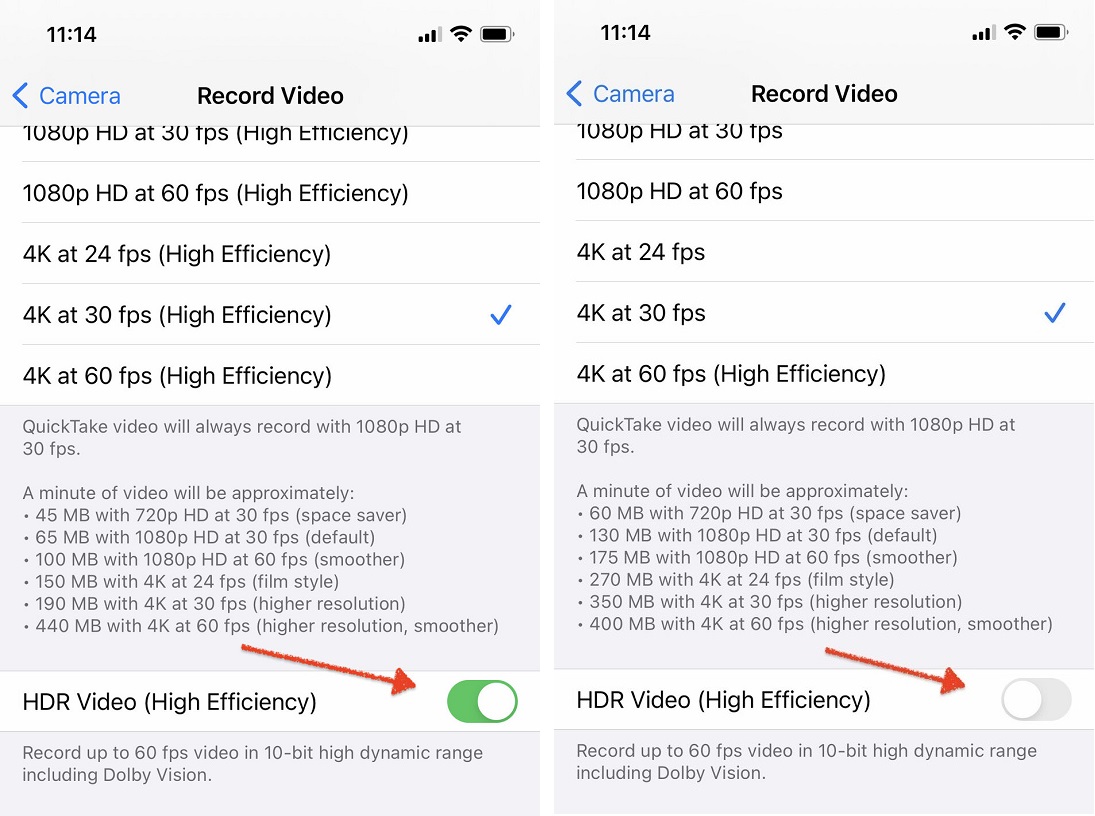 فعال کردن فیلم برداری دالبی ویژن HDR در آیفون 12
